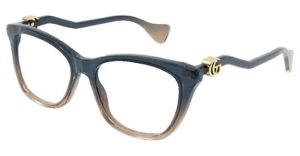 Gucci GG 1012O Brille blau grau mit geschwungenen Bügeln
